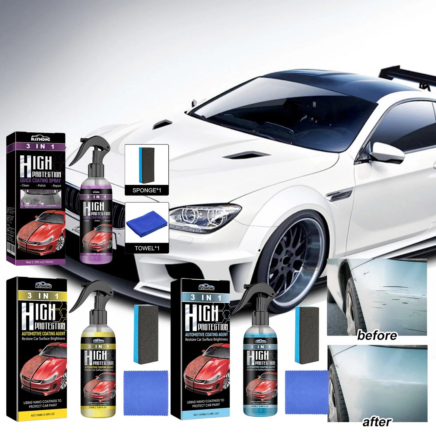Rayhong 3-in-1 Car Coating Spray | Polish, Protect & Repair