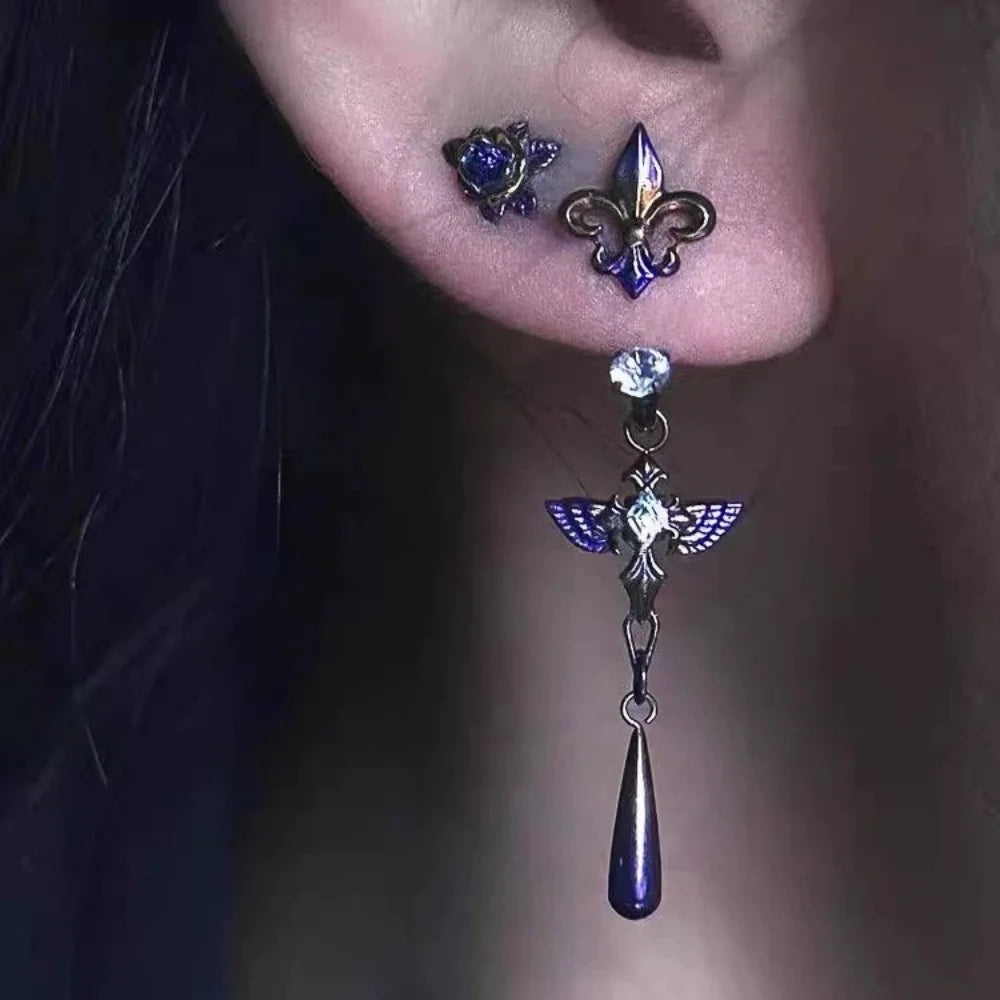 Purple Iris Pendant Earrings High End Niche Design Minimalist Temperament Fairy Style Ear Studs for Women's Exquisite Versatile Peaceful Pleasures Health and Wellness