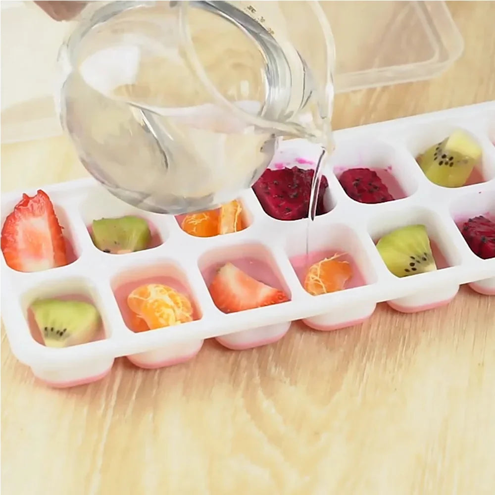 Ice Cube Tray Mold with Lid Silicone Square 14 Cube Easy Release Ice Cube Molds Summer Kitchen Bar DIY Iced Cocktail Freeze Tool Peaceful Pleasures Health and Wellness