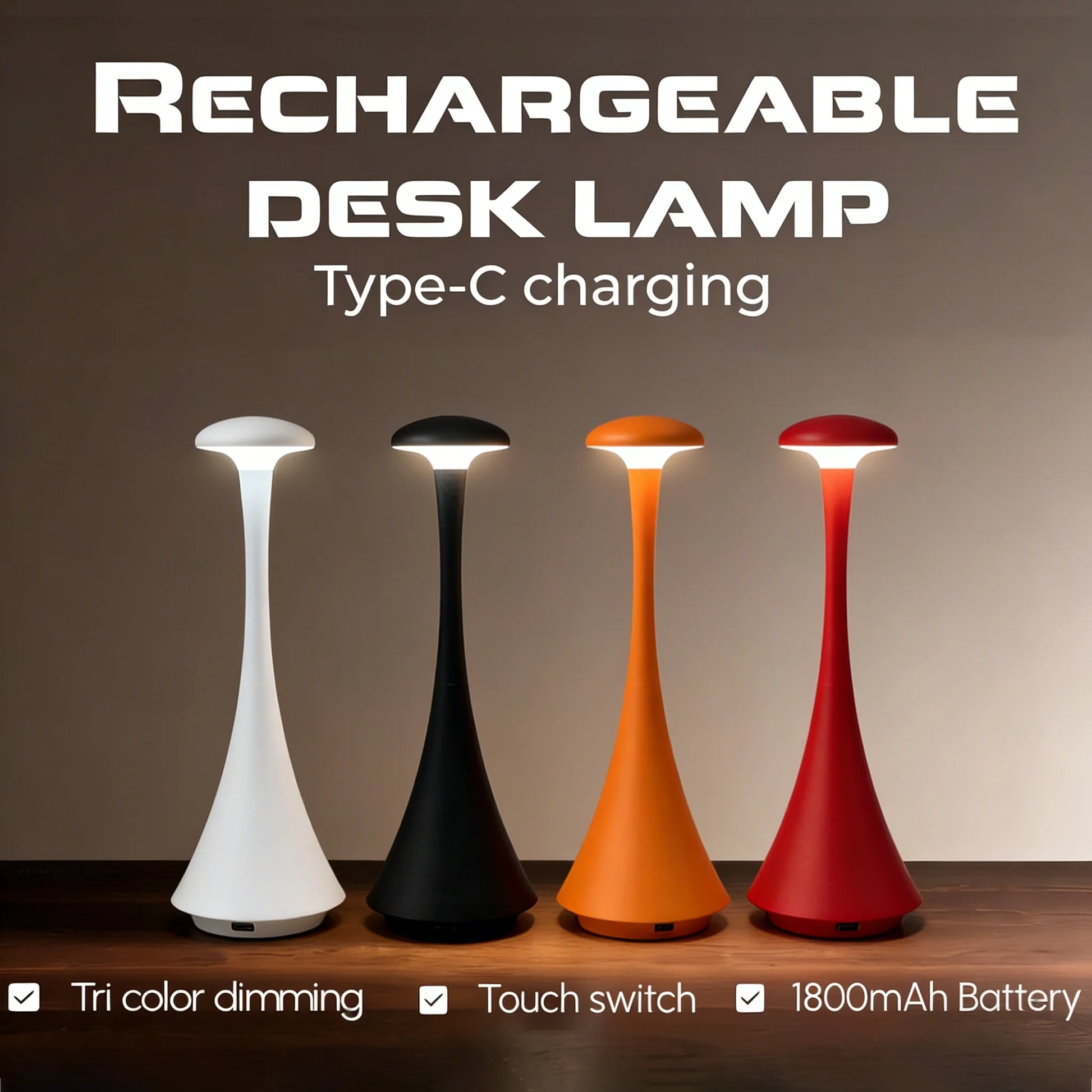 Night Lamp Rechargeable Wireless touch Lamp Creative Lamp USB-C Desk Lamp Hotel Bedroom Atmosphere Light 3 colors Peaceful Pleasures Health and Wellness