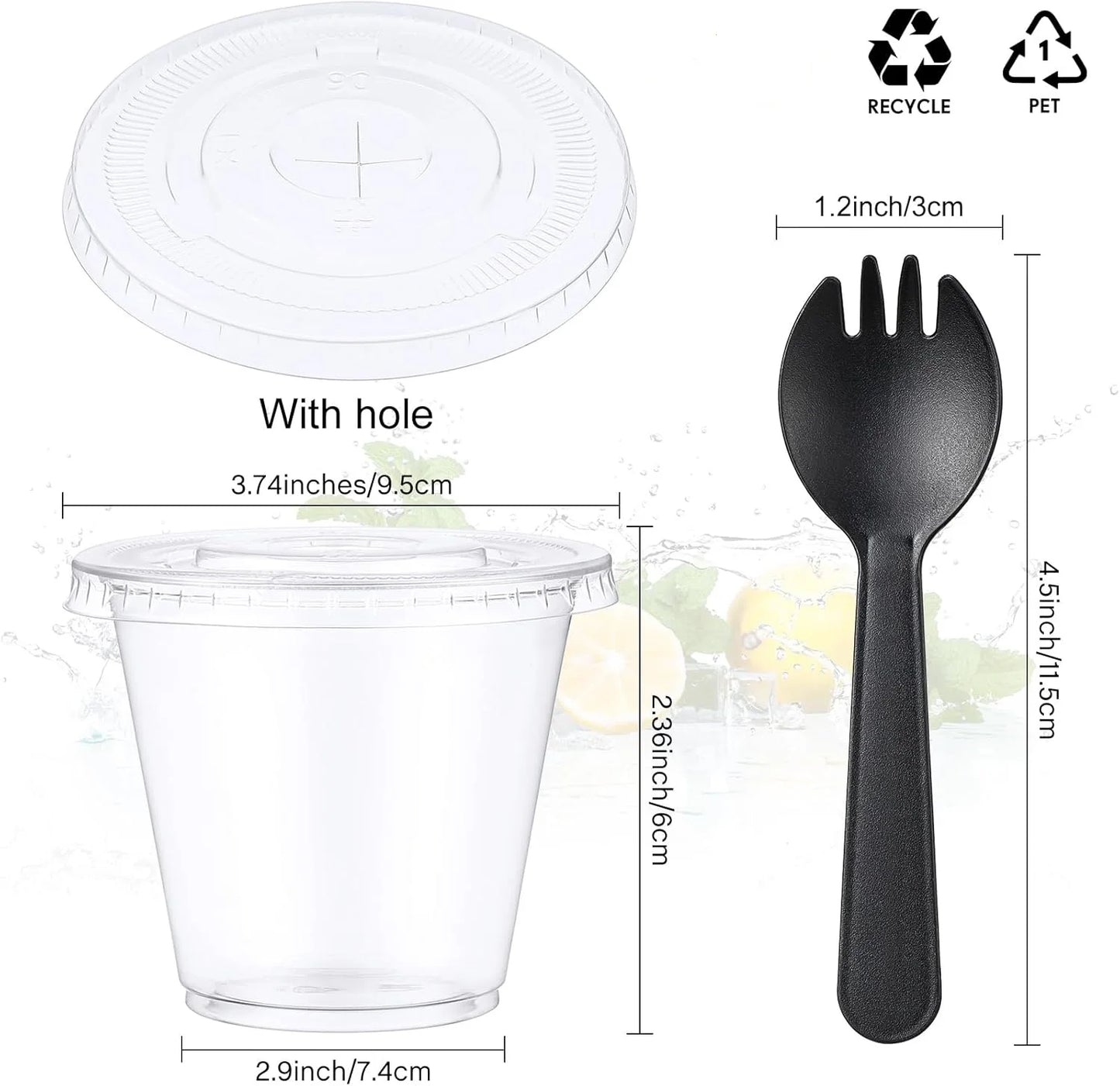 9OZ Clear Plastic Cups With Dome Lids Crystal Clear Dessert Cups for Ice Cream Latte Cold Drinks Pudding Cupcake Snack or Fruits Peaceful Pleasures Health and Wellness Flat Sporks 100pcs