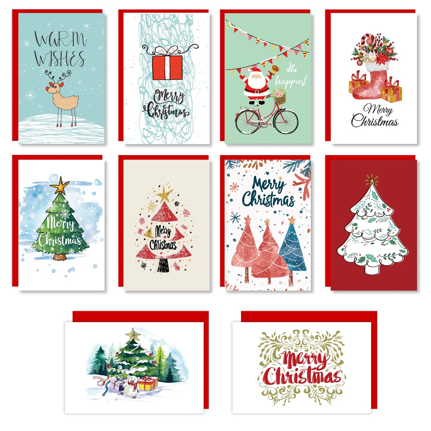 10 Cards Envelopes 1 Sticker Christmas Folded Holiday Diy Handwritten
