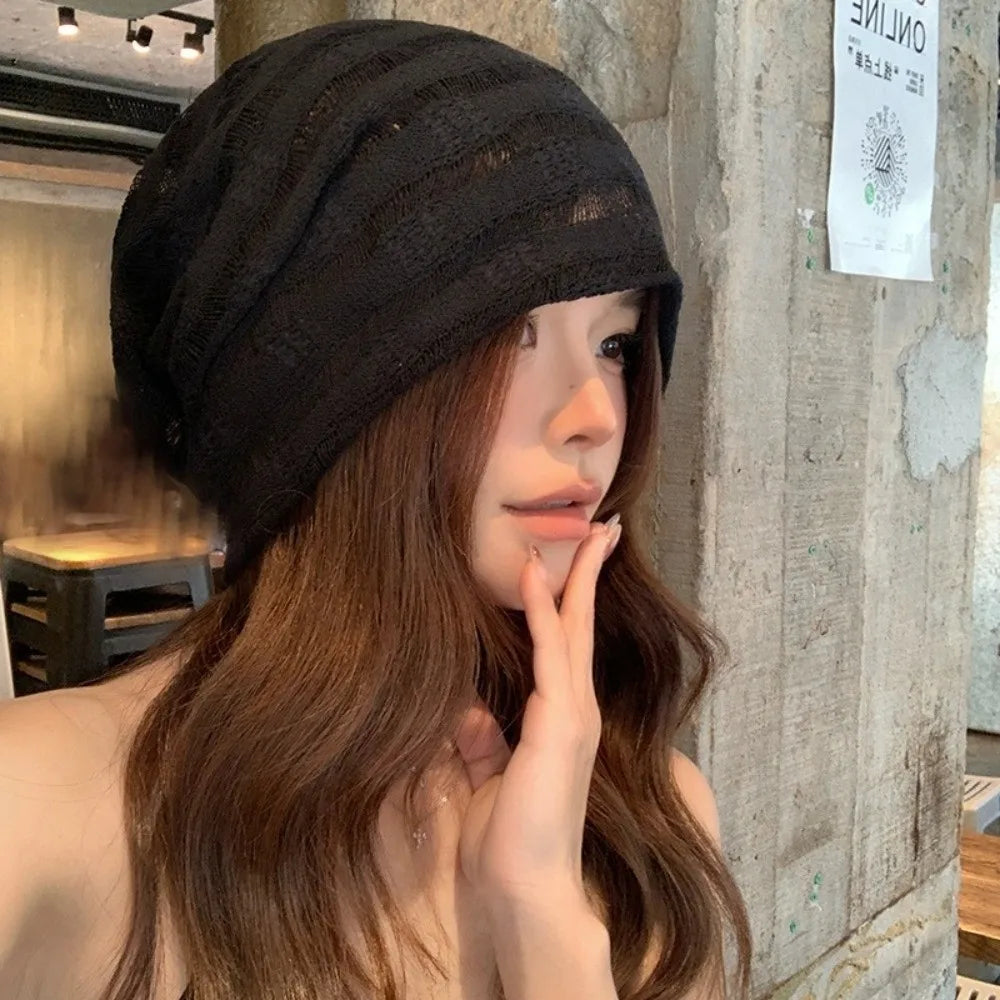 Korean Hollow Knit Pullover Beanie Hat – Breathable Unisex Cap