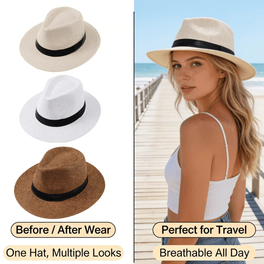 Wide Brim Straw Panama Hat – Unisex Beach Sun Cap