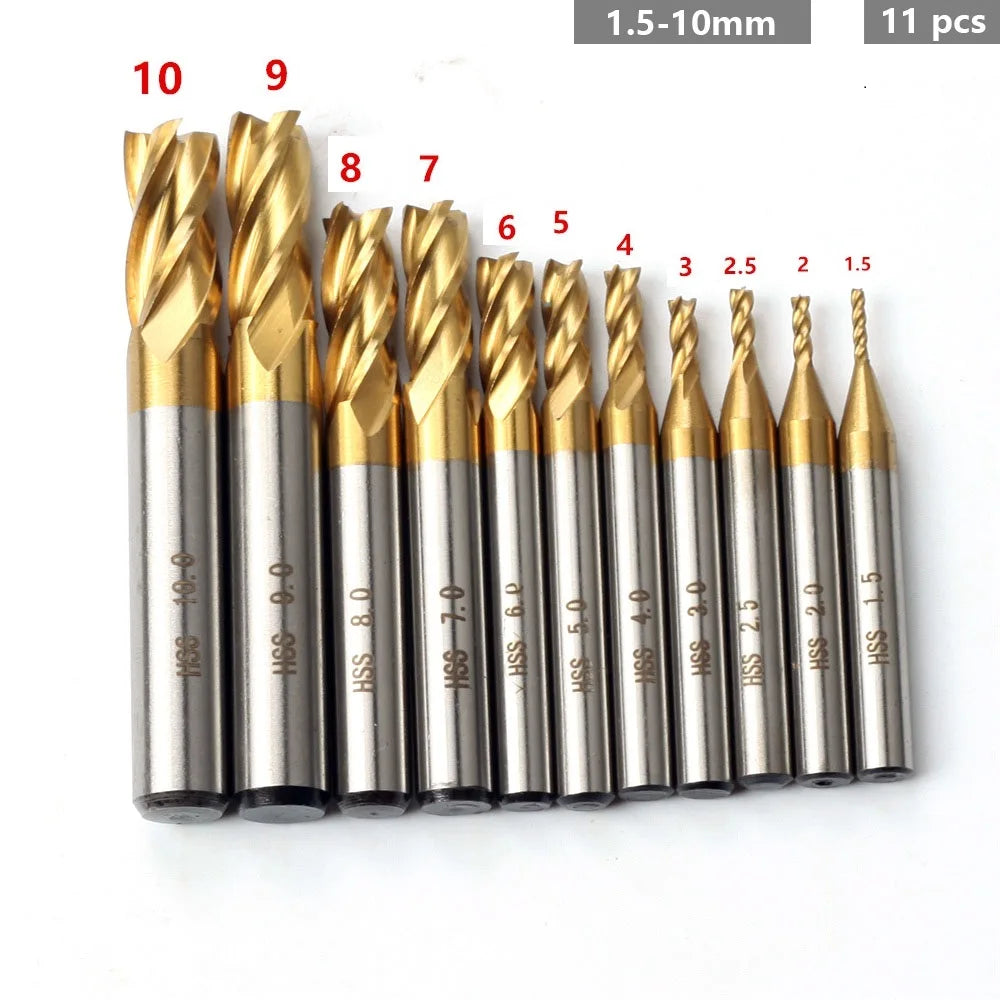 4-Flute HSS End Mill Set | TiN Coated CNC Milling Cutters 1.5–10mm Peaceful Pleasures Health and Wellness