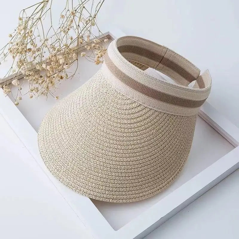 Women's Wide Brim Pearl Straw Sun Hat – Elegant Beach Cap