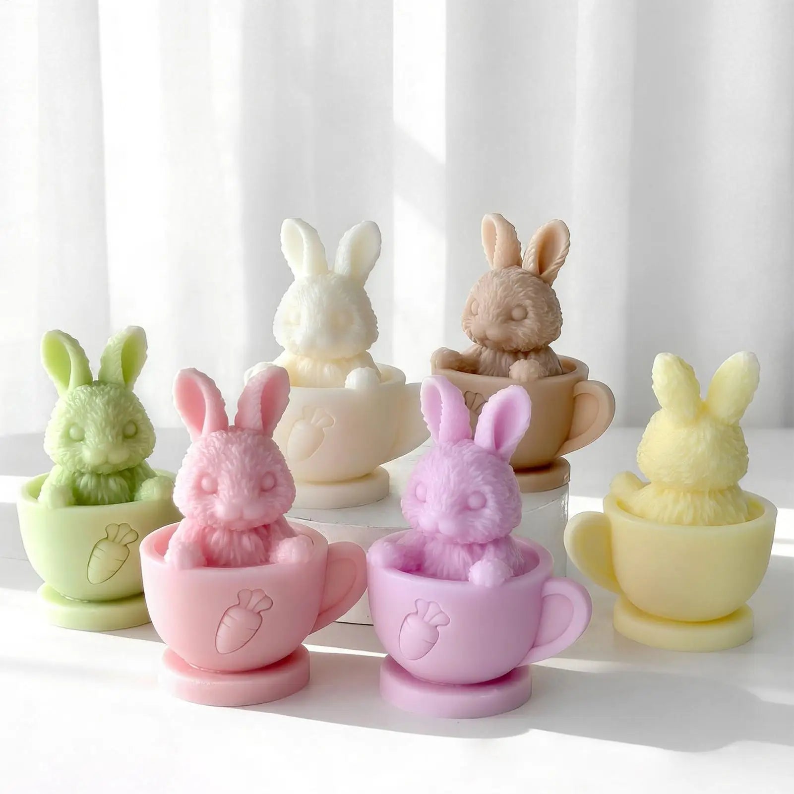 Easter Molds Cute Funny Non-Stick Craft Supplies Teacup Rabbit Easter Molds Silicone for Soap Candle Making Wax Resin Plaster Peaceful Pleasures Health and Wellness