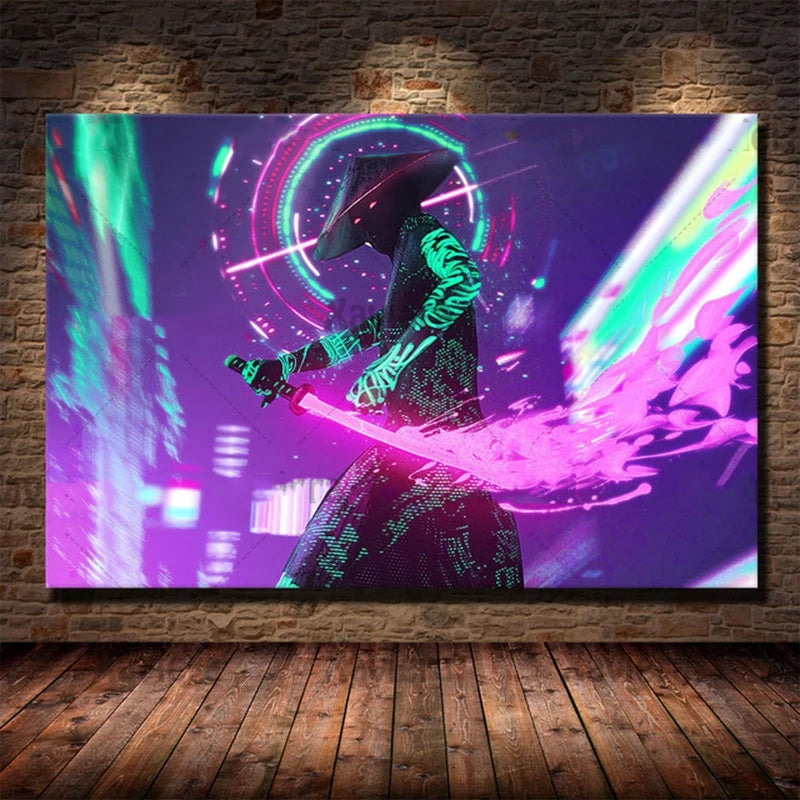 Canvas Art Painting Future Sci-Fi Punk Style Artwork Night City Street Scenery Poster Technology Wall Picture Home Decoration Peaceful Pleasures Health and Wellness 07 20x30cm Unframed
