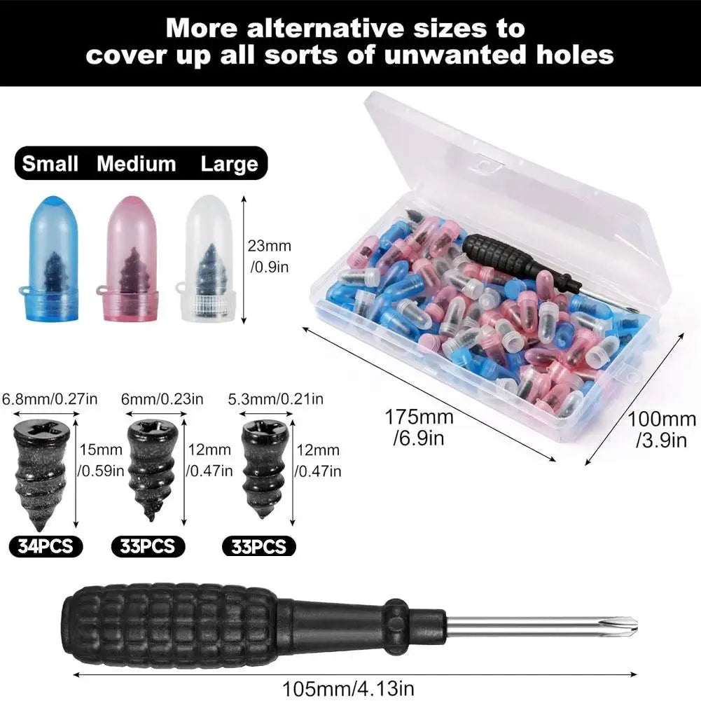100-Pc Tubeless Tire Repair Screw Kit – Car, Truck & Motorcycle