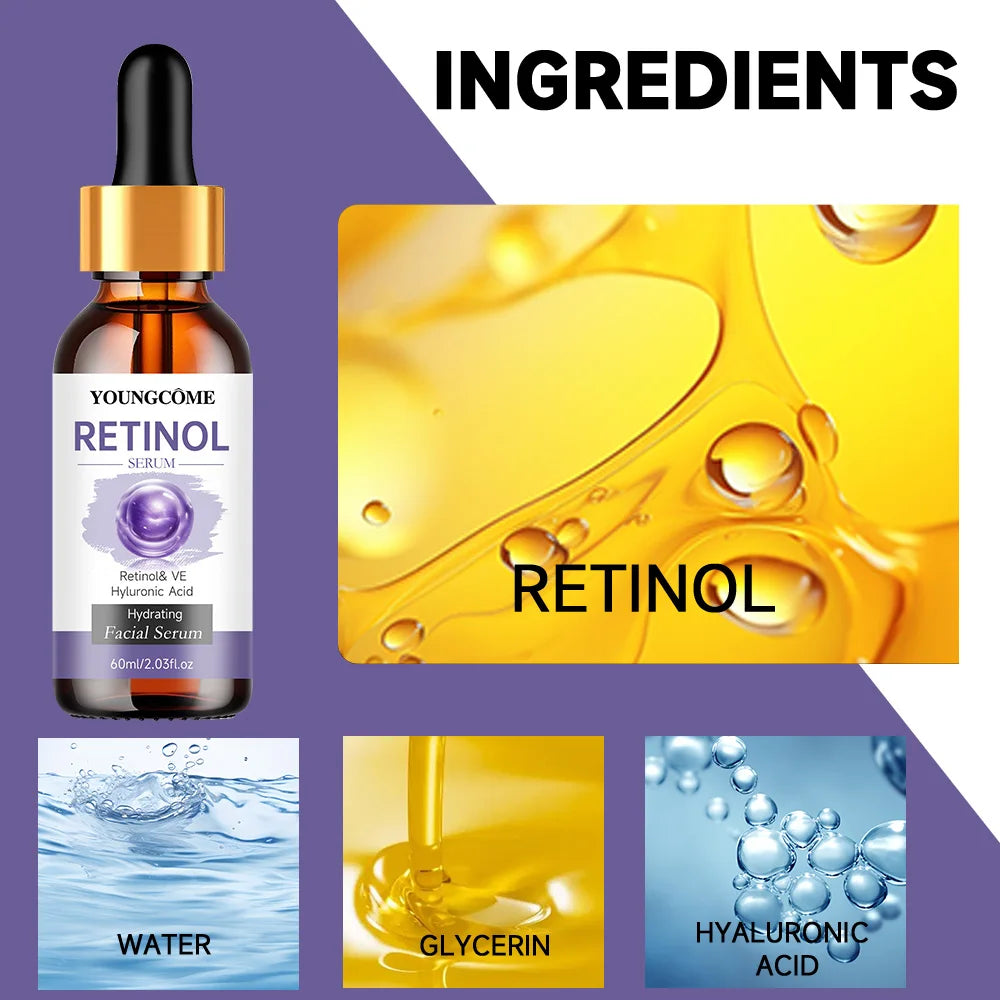 YOUNGCOME Retinol Serum with Hyaluronic Acid - Hydrating Anti Aging Serum for Deep Moisturizing 40/60ML Peaceful Pleasures Health and Wellness
