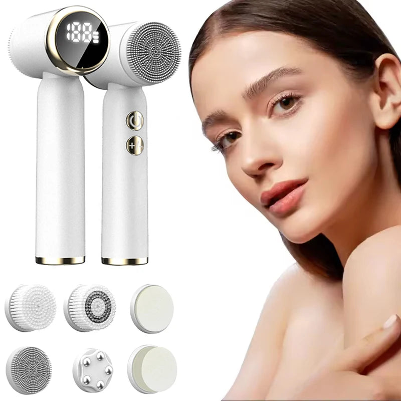 LCD Screen Powered Facial Cleansing Brush Electric Wash Exfoliating Spin Cleanser Cleaning Scrub Pore Cleaner with 6 Heads Peaceful Pleasures Health and Wellness