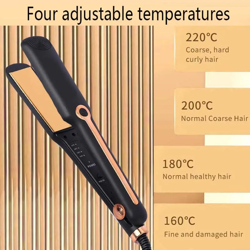 2-In-1 Hair Straightener Professional Ceramic Flat Iron Negative Ion Wide Plate Temperature Adjustable Straightening Iron Peaceful Pleasures Health and Wellness