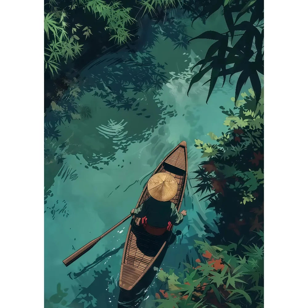 Anime Summer Landscape Canvas Wall Art | Beach Forest Cabin
