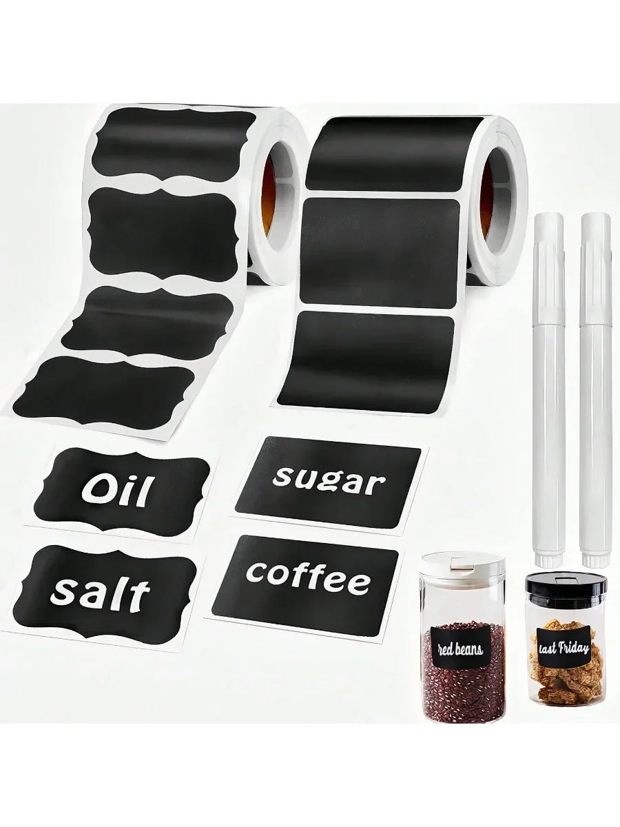 Black Waterproof Reusable Chalk Labels for Jars & Storage