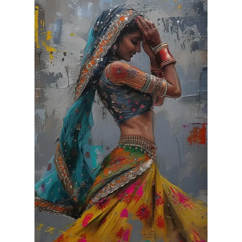 Abstract Indian Woman Rain Dance Canvas Wall Art | Unframed