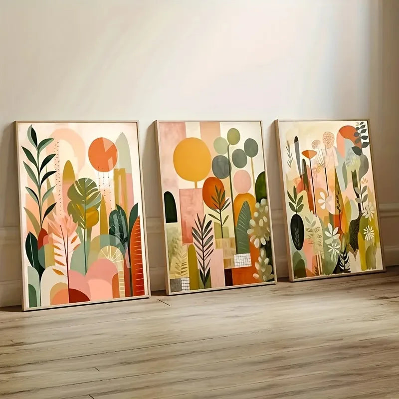 3pcs Vibrant Tropical Jungle Canvas Art Frameless Abstract Wall Decor, for Bedroom, Living Room, Office, Modern Home Decor Peaceful Pleasures Health and Wellness
