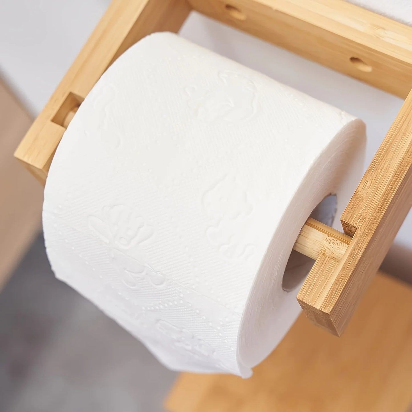 Bamboo Wall Mounted Toilet Paper Holder – Adhesive Wooden Tissue Roll Holder, Japanese Style
