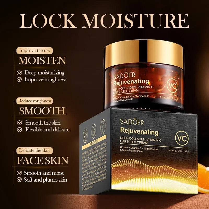 Vitamin C Capsule Cream Collagen Remove Wrinkle Cream Anti-Aging Firming Lifting Fade Fine Lines Moisturizing Brighten Skin Care Peaceful Pleasures Health and Wellness