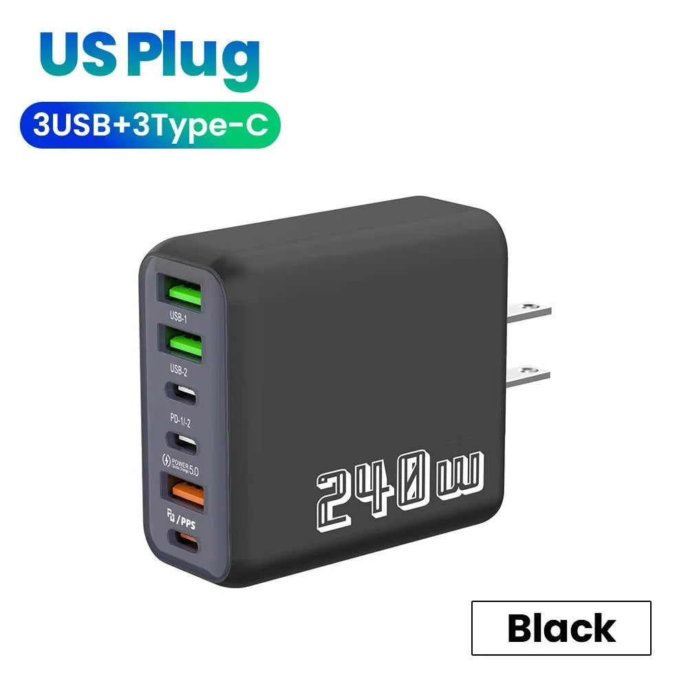 240W 6-Port USB-C Wall Charger PD3.0 QC3.0 | Fast Charging