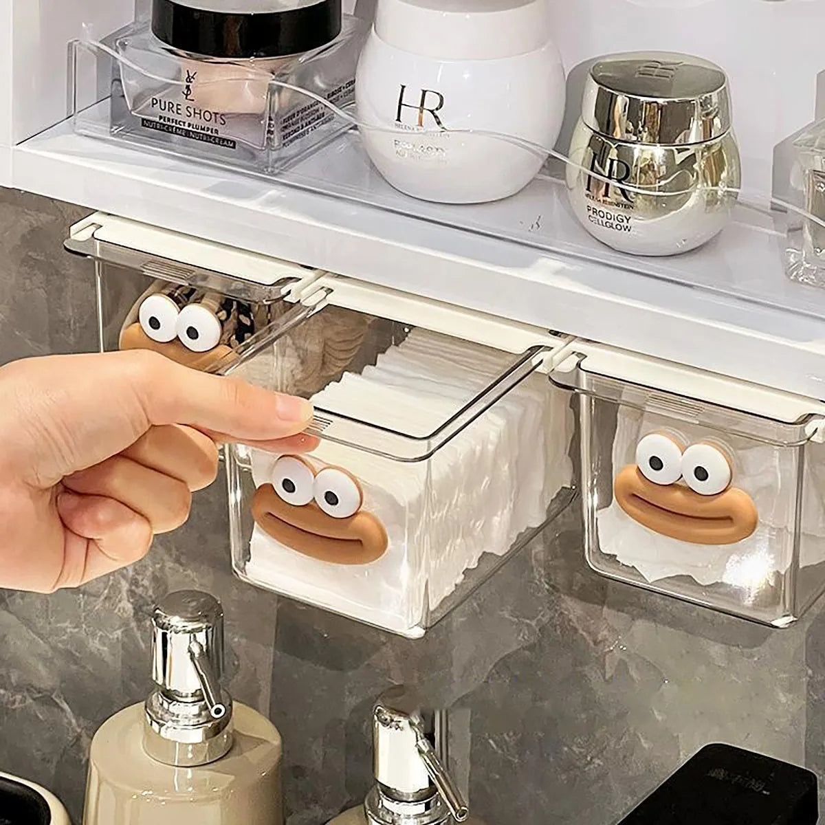 Transparent Bathroom Cotton Stick Makeup Cotton Bathroom Pull-Out Storage Drawer Style Storage Box Under The Mirror Cabinet Peaceful Pleasures Health and Wellness