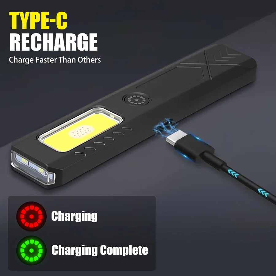 Mini EDC Flashlight USB Rechargeable – COB+LED, 6 Modes, Clip