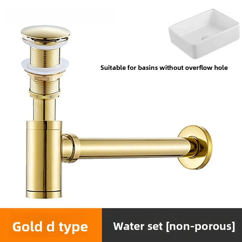 Brass Round Bottle P-Trap 1-1/4" Sink Drain Kit & Pop-Up Drain