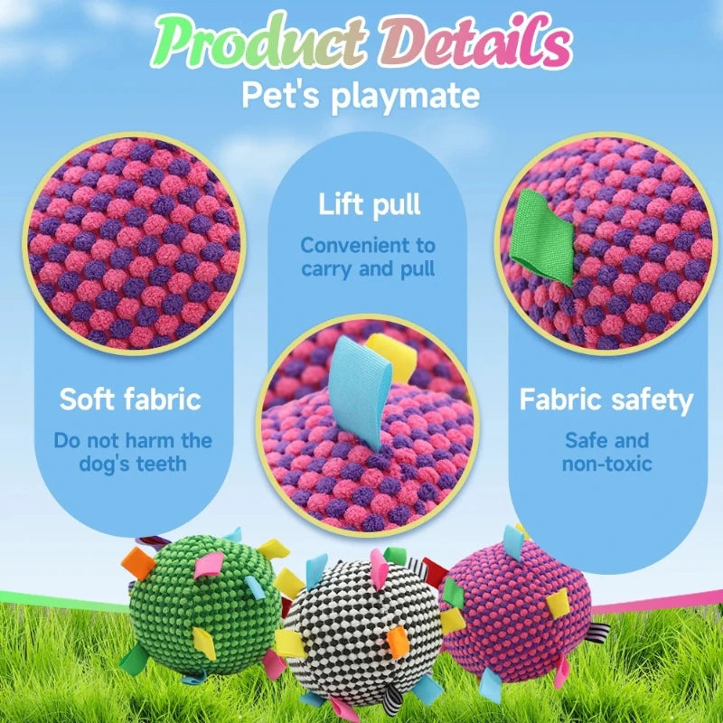 Interactive Ball Dog Toy Suitable for Chewing Training, Stress Relief, Bite Sound Resistance, Plush tug-of-war Toy Peaceful Pleasures Health and Wellness