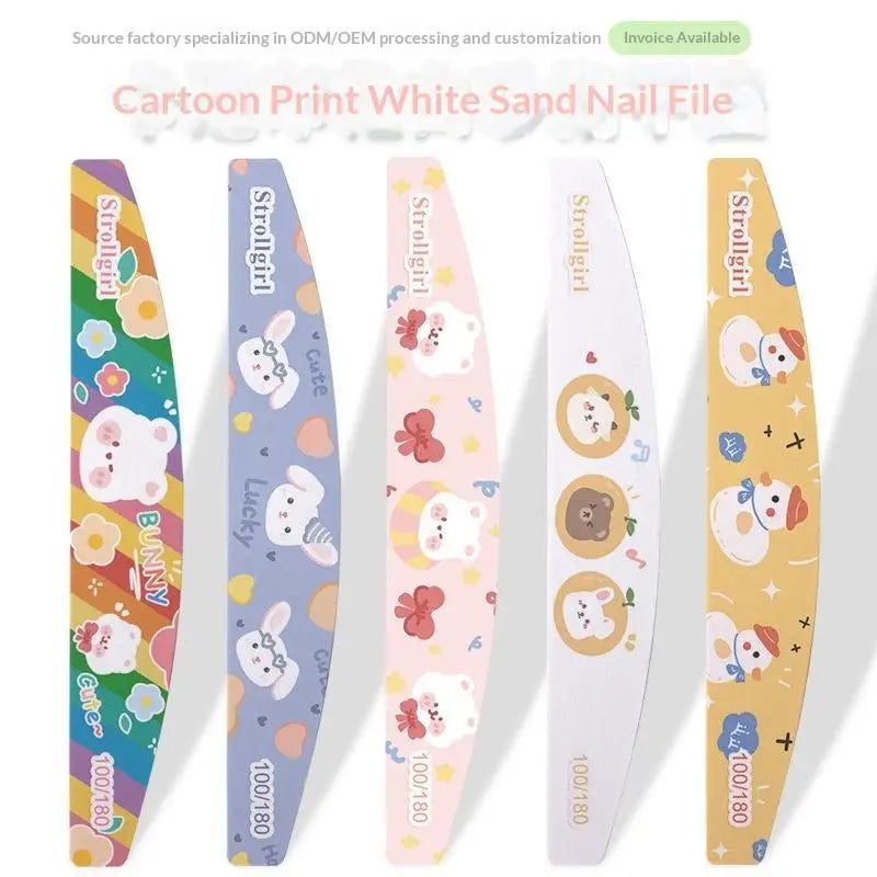 Cartoon Nail Files 5-Pack | Double-Sided 100/180 Grit Manicure