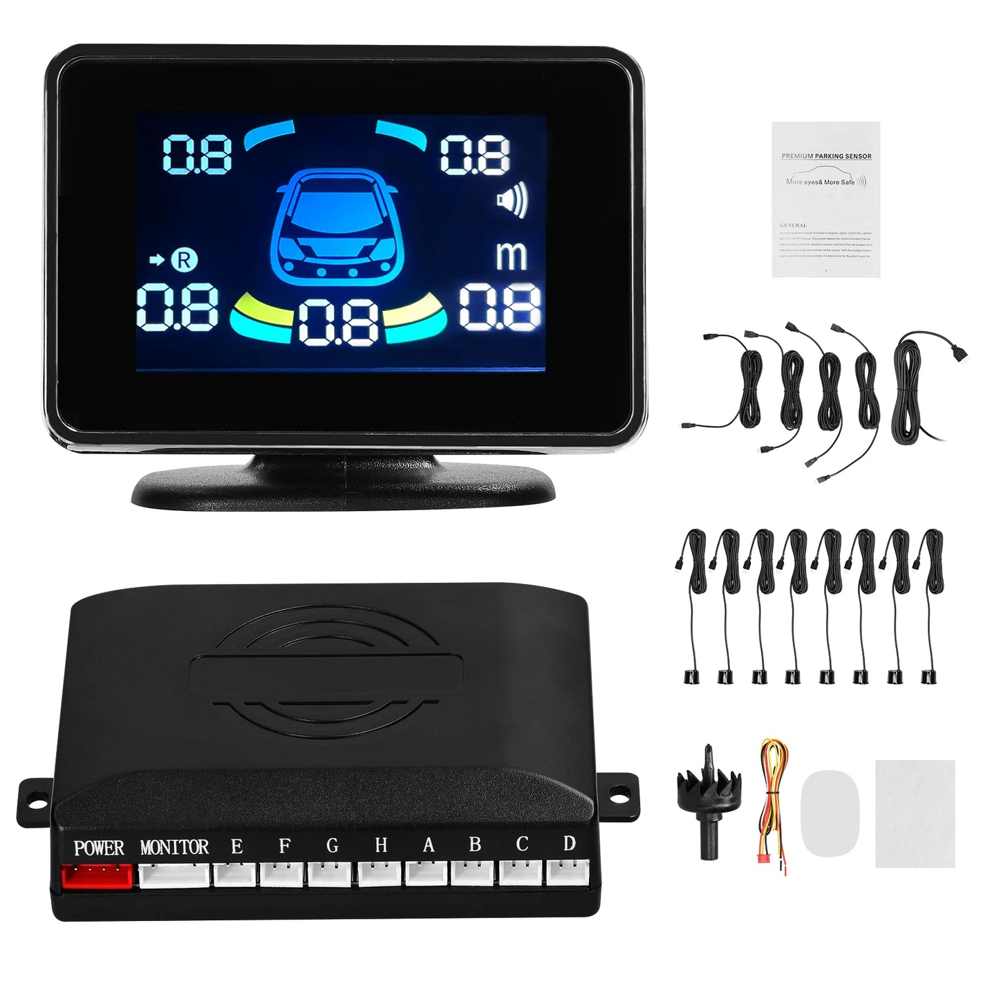 Car Parking Sensor Reversing Radars System Front & Rear Support Sound Warning/Buzzer/Mute with 8 Parking Sensors Peaceful Pleasures Health and Wellness grey