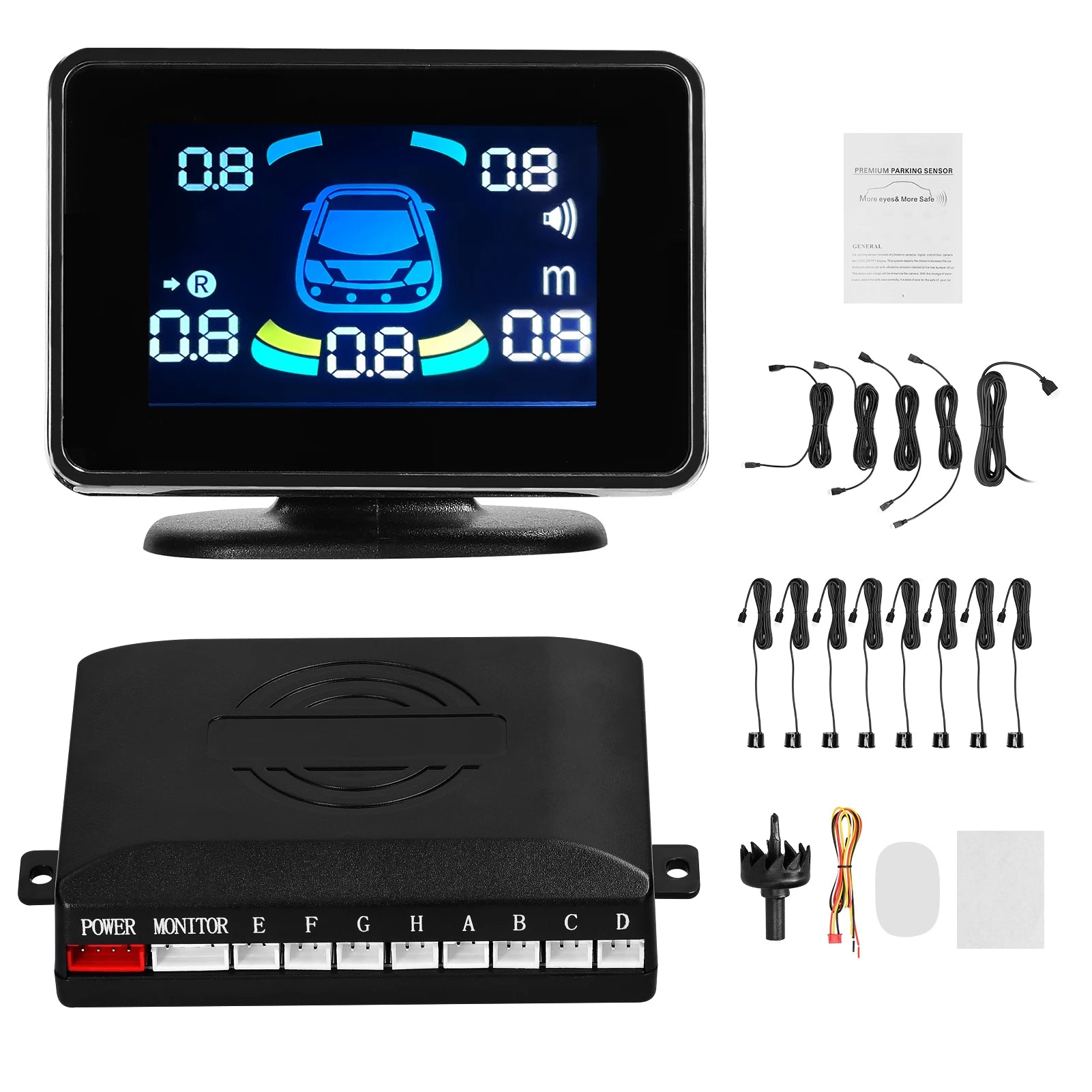 Car Parking Sensor Reversing Radars System Front & Rear Support Sound Warning/Buzzer/Mute with 8 Parking Sensors Peaceful Pleasures Health and Wellness grey