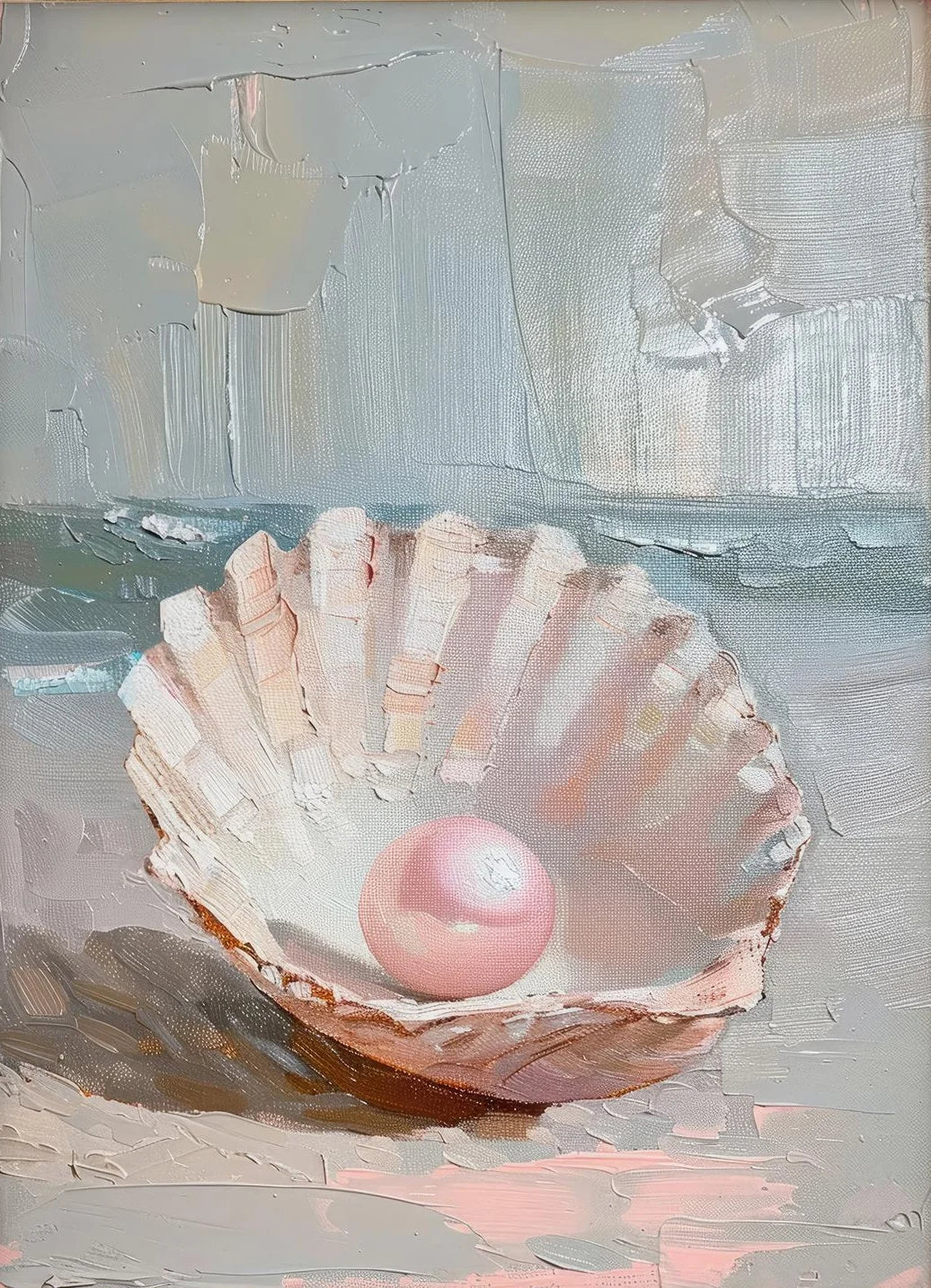 Pink Seashell Starfish Beach Canvas Wall Art | Coastal Decor
