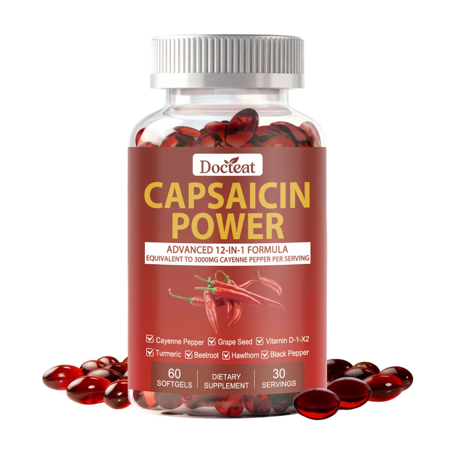 Docteat Capsaicin Power 12-in-1 Botanical Softgels 60ct