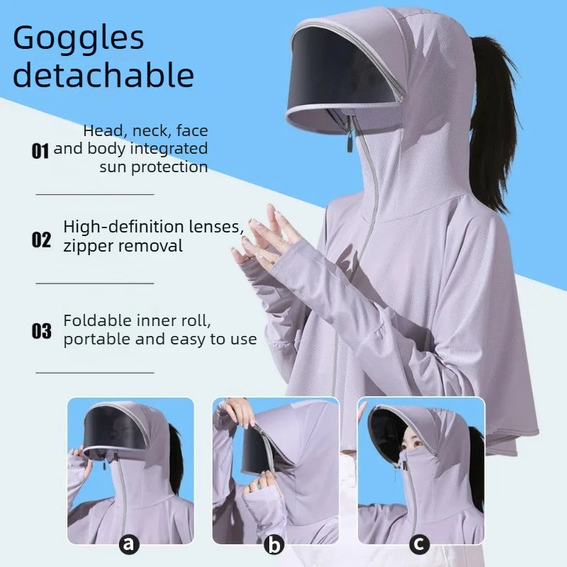 Women's UV Protection Ice Silk Jacket with Face Mask & Neck Gaiter