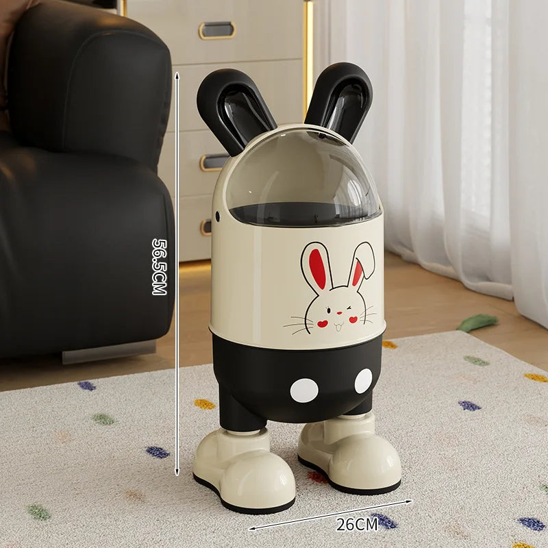 Cute Rabbit-Ear Lid Trash Can, Large Capacity Covered Waste Bin for Living Room & Bedroom - Multi-Functional Storage Basket Peaceful Pleasures Health and Wellness B S Black