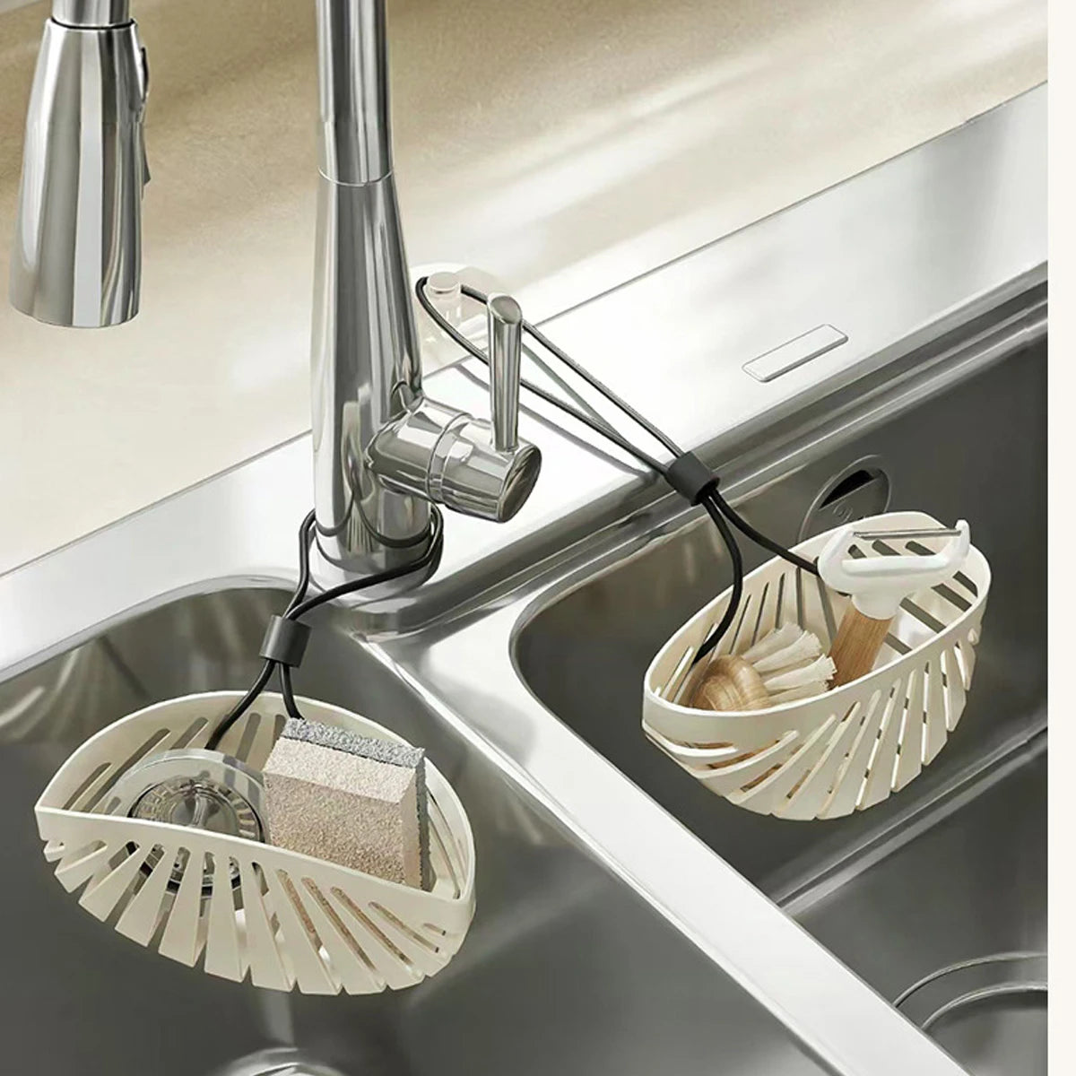 1PCS Sink Hanging Basket Kitchen Plastic Storage Rack Bathroom ganizing Tool Household Multi-functional Draining Storage Basket Peaceful Pleasures Health and Wellness