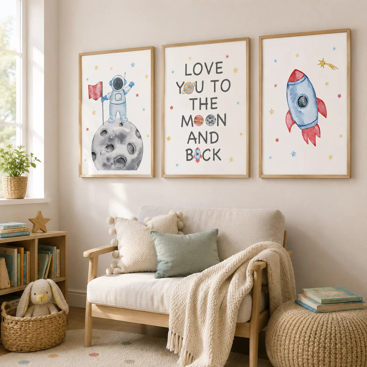 Nursery Wall Art Space Astronaut Quotes Canvas Painting Nordic Rocket Poster Print for Baby Boy Kids Bedroom Wall Decor Peaceful Pleasures Health and Wellness