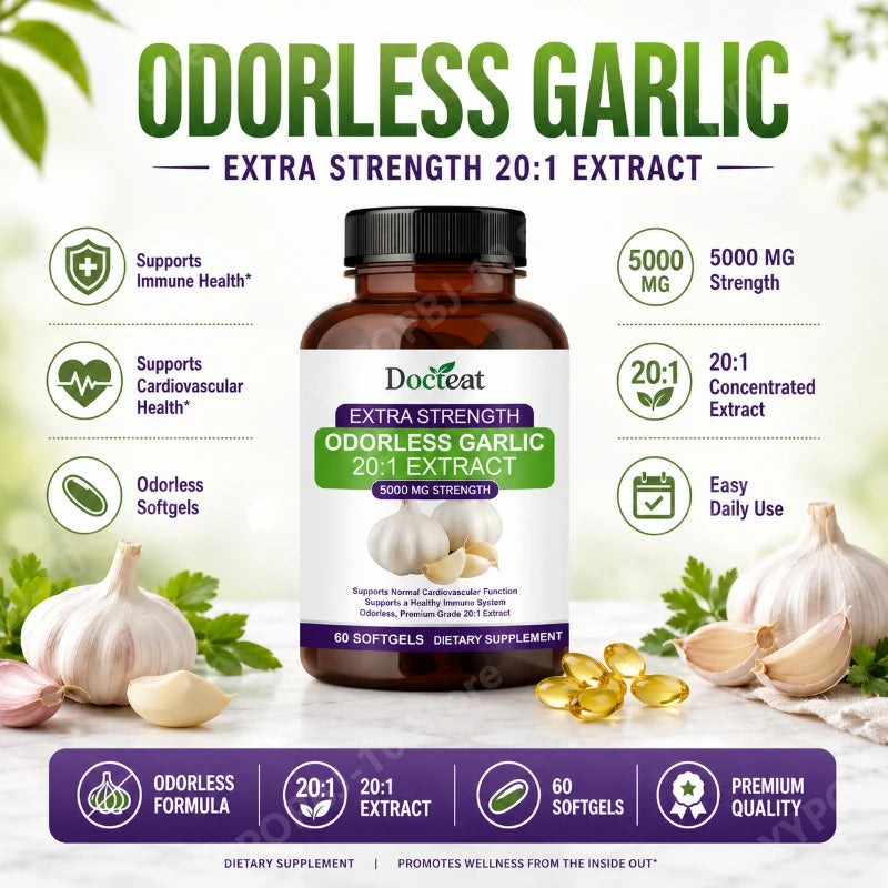 Docteat Odorless Garlic Softgels 5000mg – 60 CT Aged Garlic