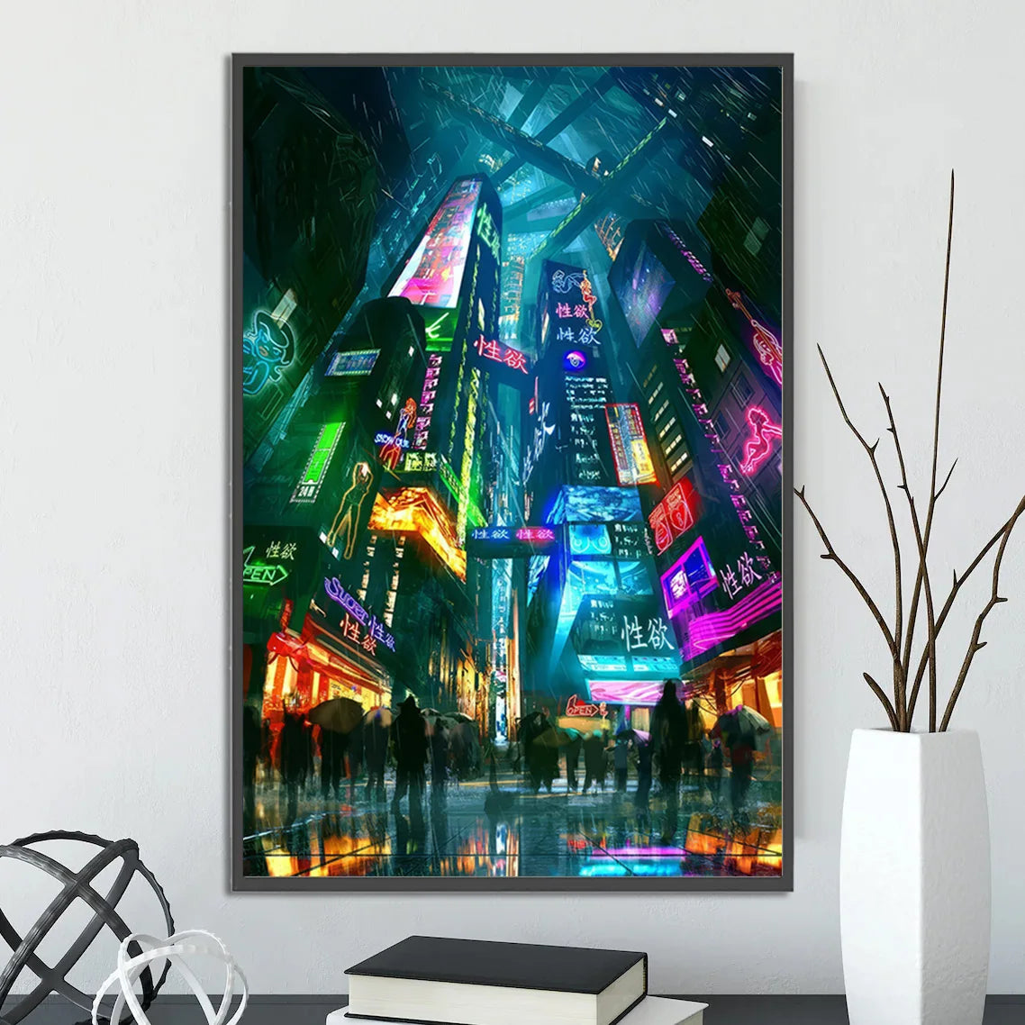 Cyberpunk City Poster Figures Home Decoration Painting Pictures Wall Cartoons Computer Room Wallpaper Gift Peaceful Pleasures Health and Wellness 15 40x50cm Unframed