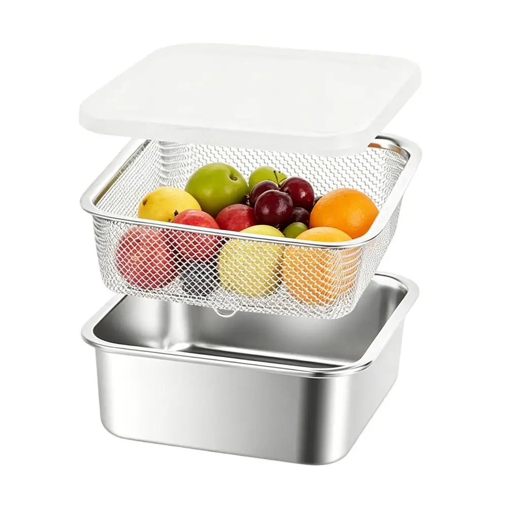 Stainless Steel Lunch Box with Strainer & Airtight Lid