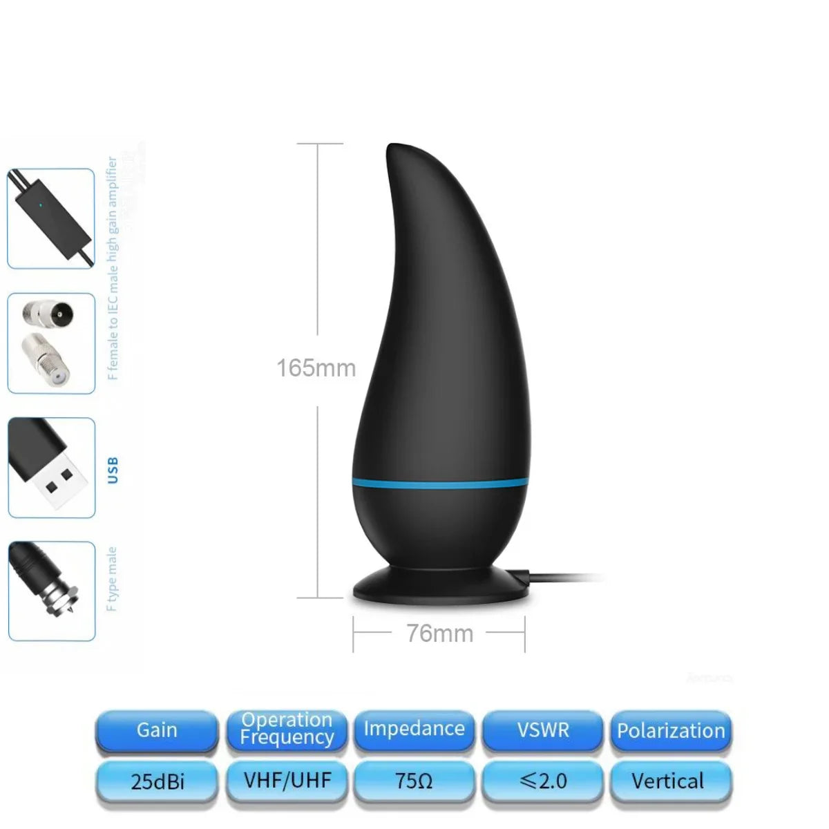 Indoor/Outdoor HDTV Antenna – 1080P HD, 50–80 Mile Range