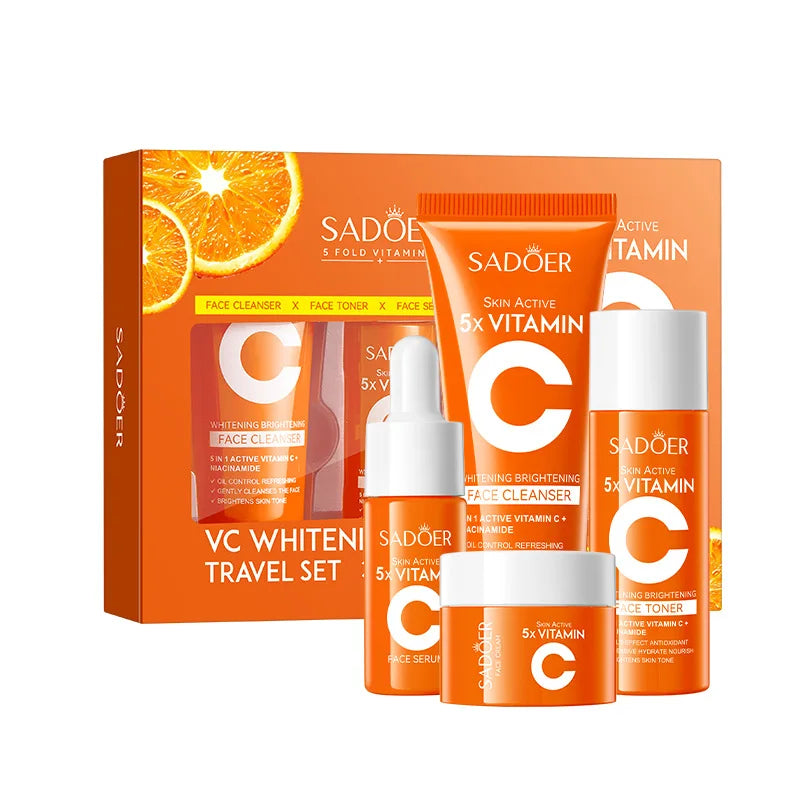 4pcs/box SADOER 5x Vitamin C Kit Whitening Moisturizing Travel Set(Facial Cleanser, Toner, Serum, Face Cream） Peaceful Pleasures Health and Wellness 4pcs box