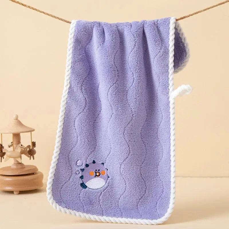 Kids Coral Fleece Washcloth | Animal Embroidery Quick-Dry Towel