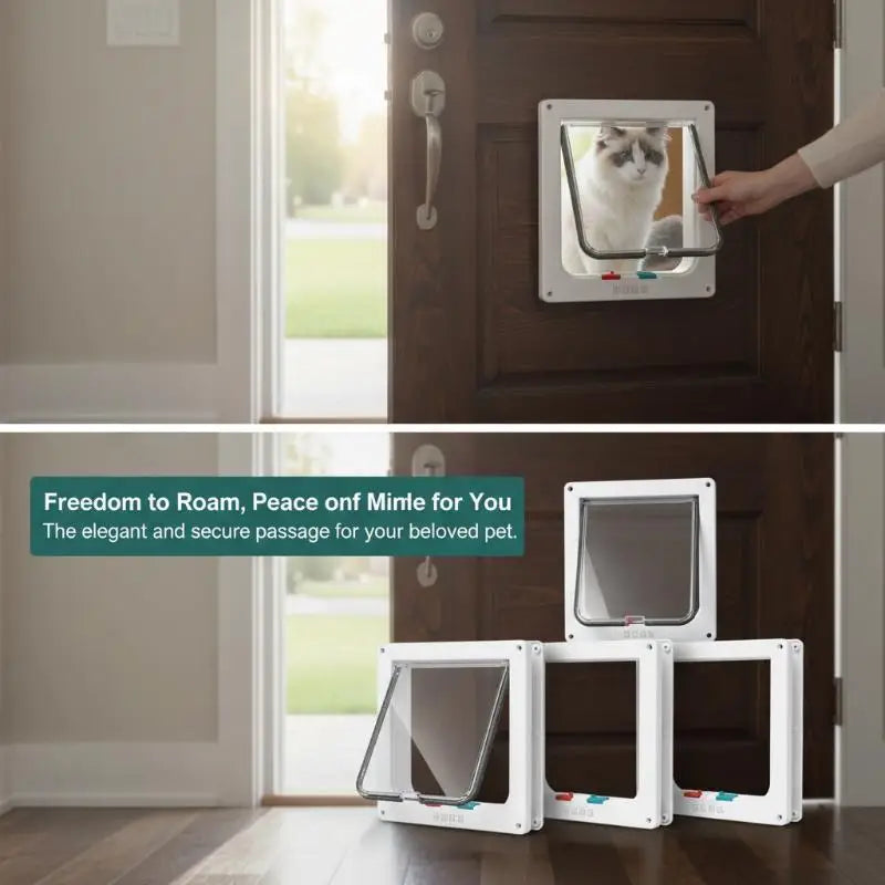 Weatherproof 4-Way Locking Cat Door – Transparent Flap Cat Door Flap Peaceful Pleasures Health and Wellness