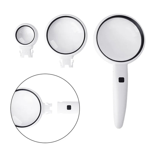 Magnifier Three Fold Combination Interchangeable Handheld Led Magnifying Glass Peaceful Pleasures Health and Wellness 3.5x 5x 11x