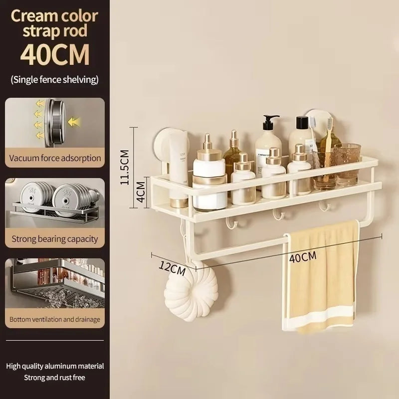 No-Drill Aluminum Suction Cup Bathroom Shelf Wall Organizer