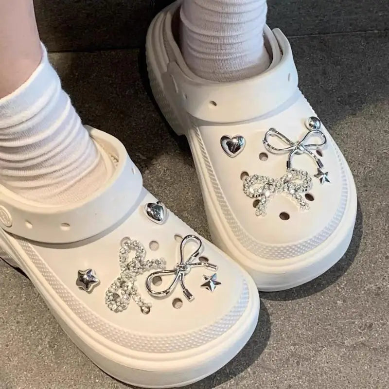 Rhinestone Bowknot Clog Charms Set – Y2K DIY Shoe Decorations
