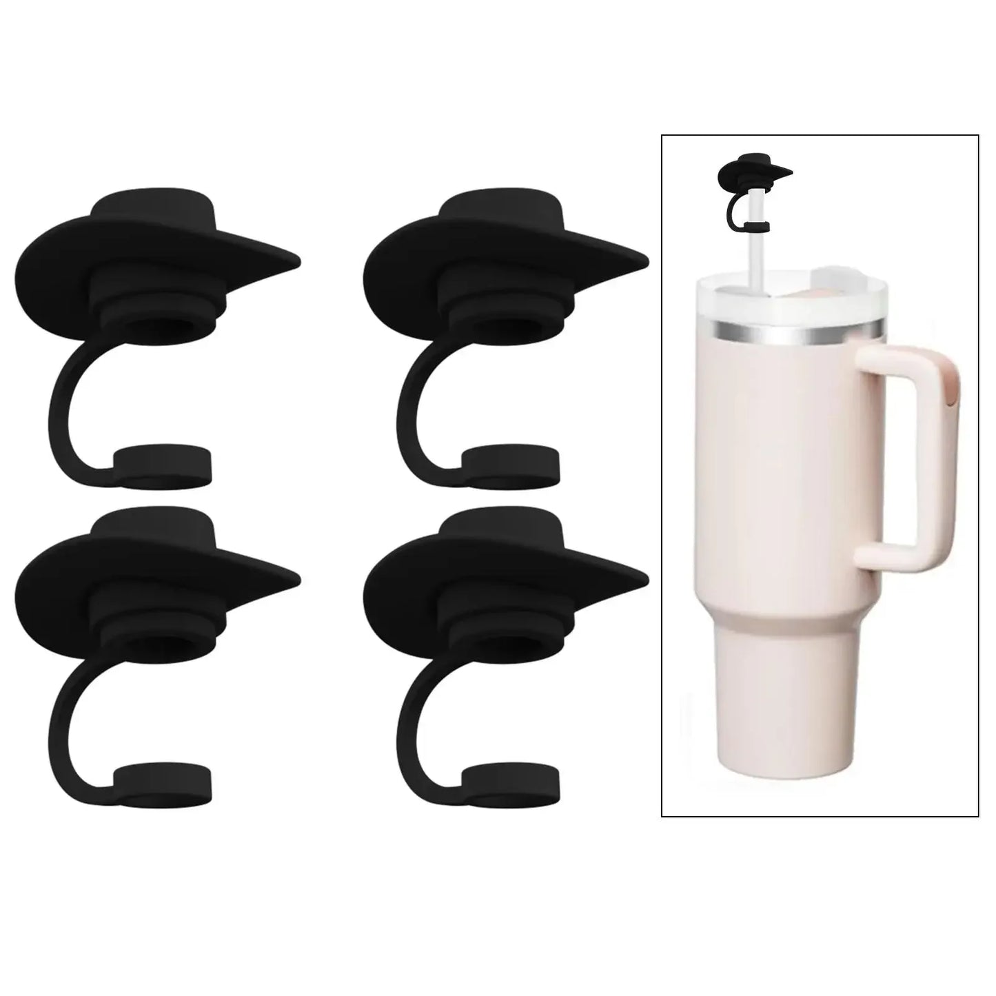 4 Pieces Straw Covers Cap Novelty Sturdy Straw Toppers Reusable Cowboy Hat Shaped for Camping Home Hiking Picnic Kitchen Peaceful Pleasures Health and Wellness