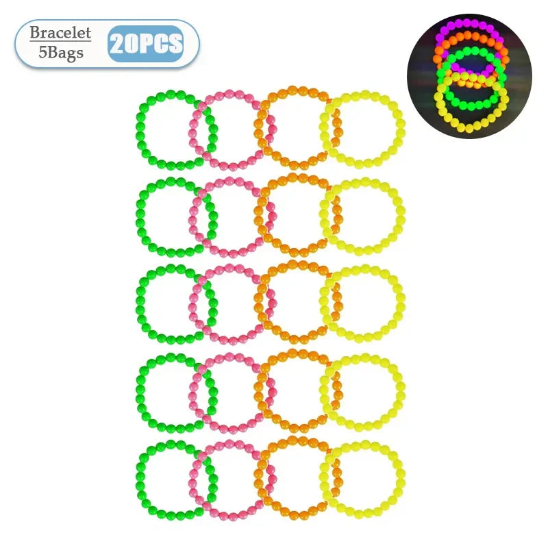 Neon Glow Bead Necklace & Bracelet Set – 4–40 PCS UV Party