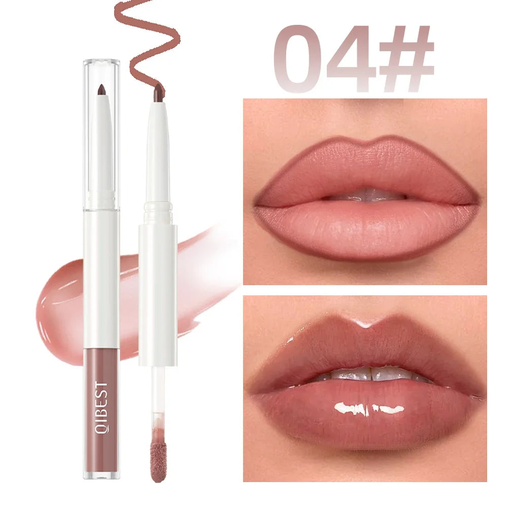 QIBEST Double Ended Mirror Lipgloss Lipliner Pen Lasting Water Light Lip Gloss 2 In 1 Makeup Matte Lipliner Pencil Contour Stick Peaceful Pleasures Health and Wellness 04