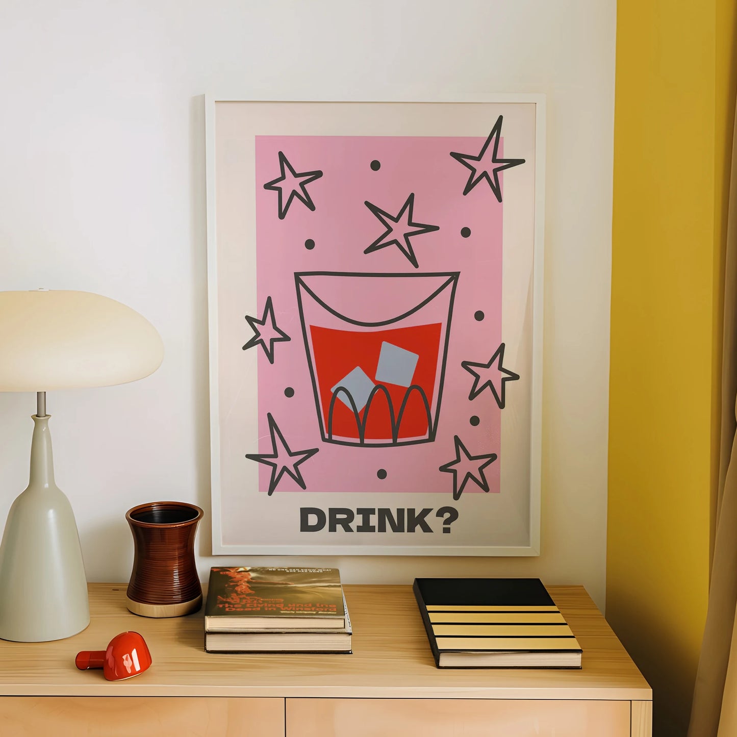 Minimalist "Drink?" Quote Stars Canvas Wall Art Print